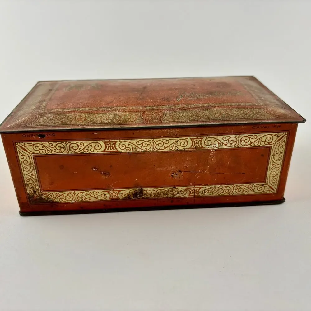 Vintage Johnston’s Candy Tin Decorative Metal Box Red Gold Advertising